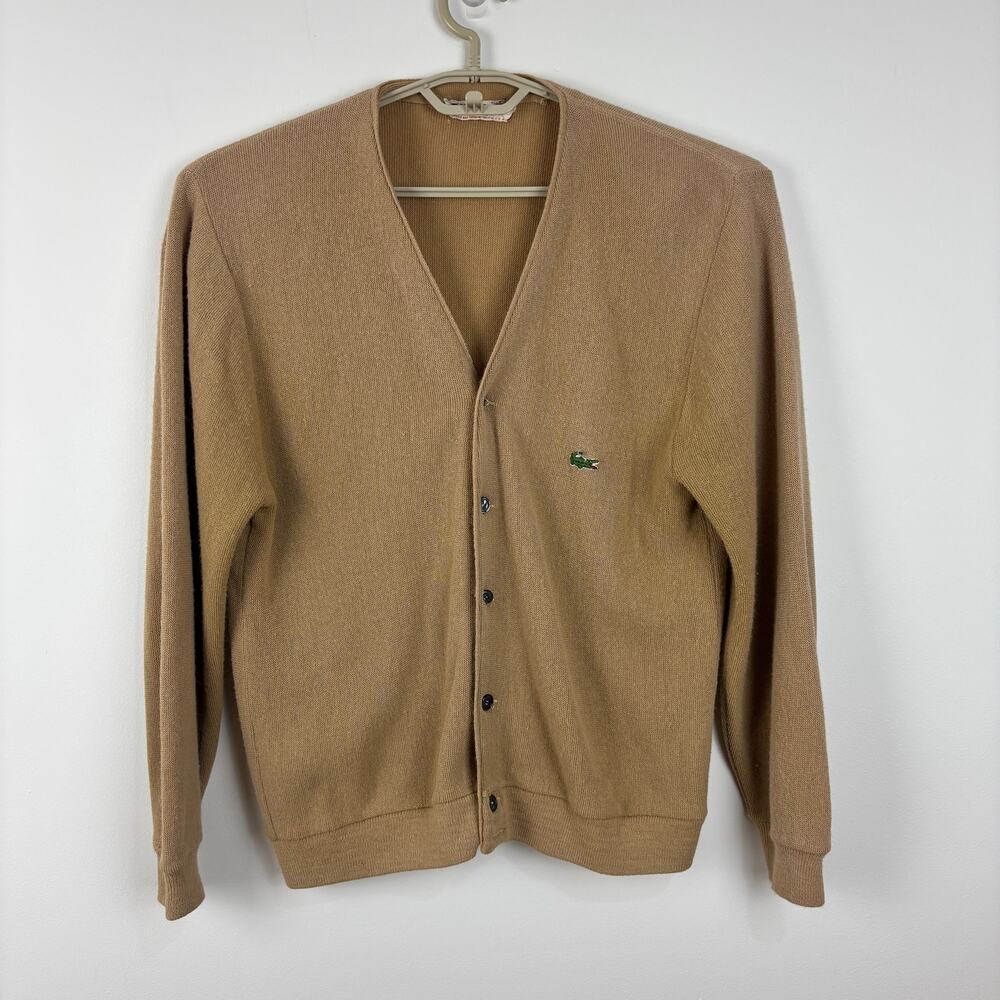 Vintage Izod Lacoste Brown Cardigan Sweater *no size 41" chest * fading *hole